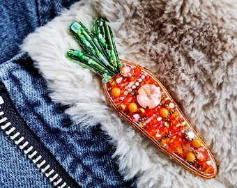 carrot beaded brooch, plant pin, valentine gift for him