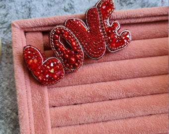 Love Beaded Brooch, Letter Monogram Alphabet Brooch Pins, Personalized initials brooch, personalized jewelry gift