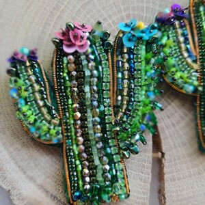 cactus plant beaded brooch, summer gift image 2