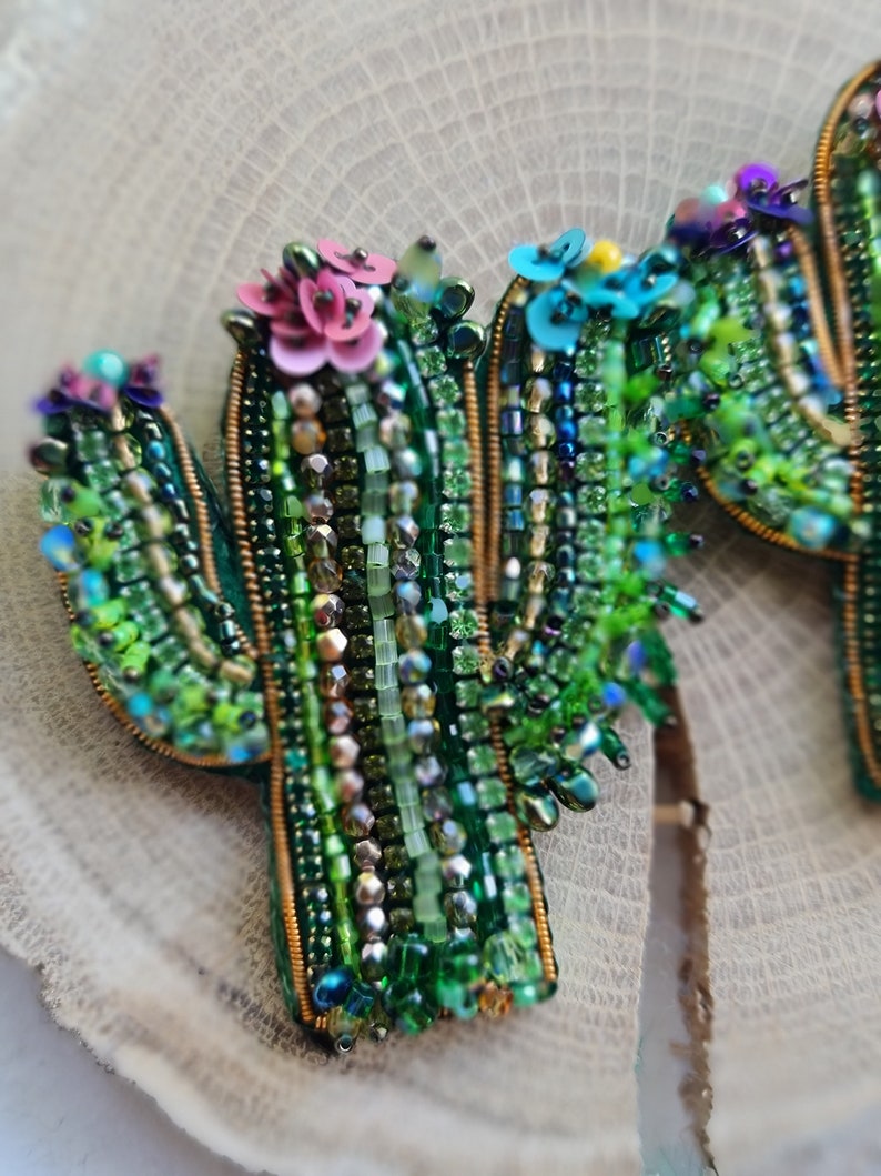 cactus plant beaded brooch, summer gift image 2