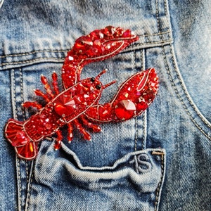 Lobster Beaded Brooch, Unique gifts for her, Beach jewelry image 1