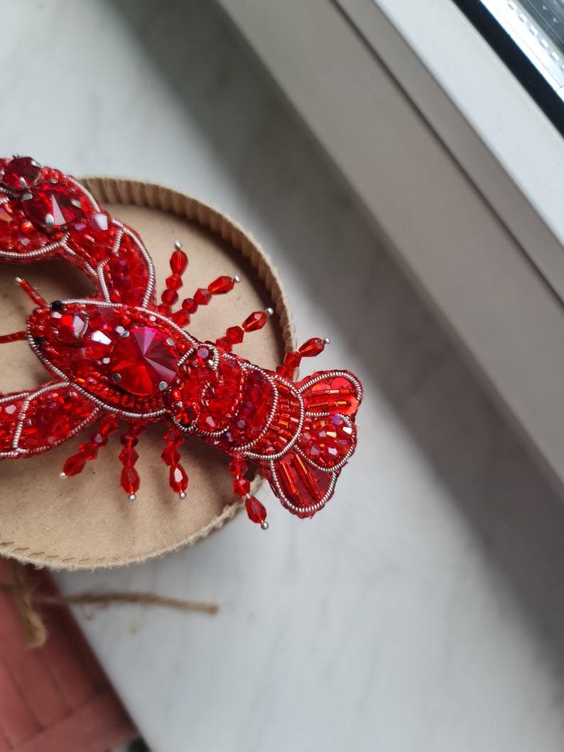 lobster brooch, ocean jewelry, embroidery art image 7