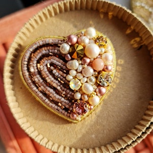 Blushing Love: Pink Heart Beaded Brooch for Women, christmas gifts image 3