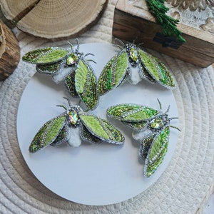 Mystic Green Moth Beaded Brooch: Insect Jewelry, Nature Lover Gift, Unique Lapel Pin Brooch 4 mothes