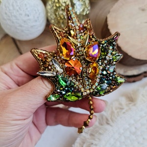 Handmade gift Gold leaf brooch, maple leaf pin, christmas brooch image 5