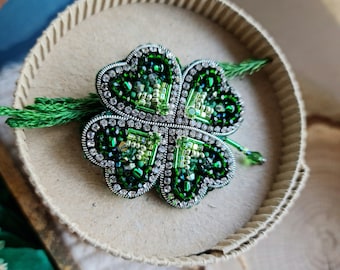 four leaf clover beaded brooch, brooches for women, st patricks day gift