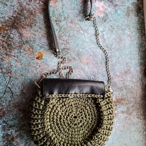 Green crocheted bag, made of knitted yarn image 6