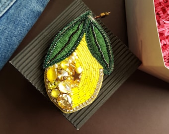 lemon beaded brooch, valentine day gifts