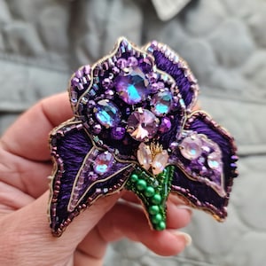 Purple Iris Brooch: Handmade Floral Embroidered Pin for Women Unique Gift image 7