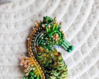Broche Hippocampe En Nacre - Style Polynésien - Argenté - Occasion