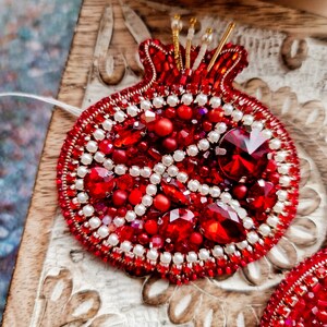 Pomegranate Beaded Brooch, Fruit Embroidery Pin image 2