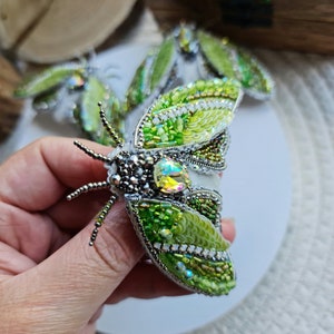 Mystic Green Moth Beaded Brooch: Insect Jewelry, Nature Lover Gift, Unique Lapel Pin Brooch image 7