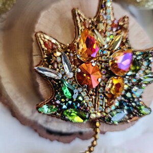 Golden Winter Wonderland Leaf Brooch Sparkling Maple Leaf Pin for Christmas image 7