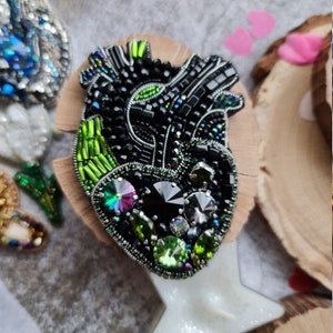 Anatomical heart brooch, Black heart, Human heart pin, Cute heart pin or with bale