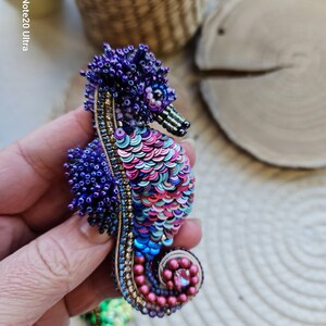 Green Seahorse brooch, Nautical brooch, Seahorse pin, Summer jewelry Purple