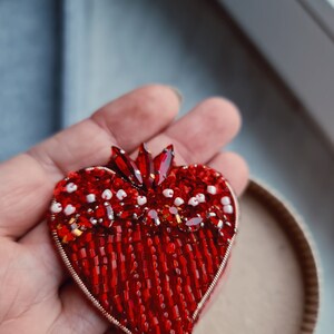 Red heart brooch, Love pin valentines day gift, brooch for woman, unique holiday gift, gift for her brooch image 3