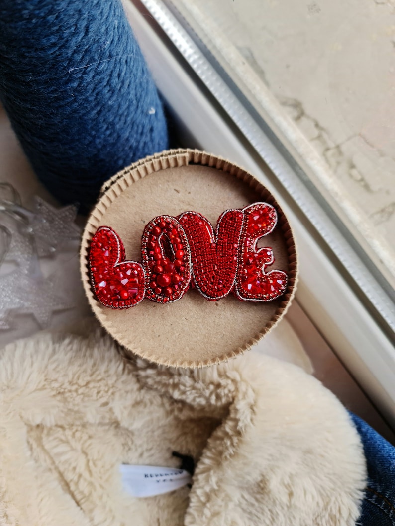 Red Beaded Brooch, Word, Name brooch image 1