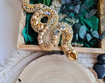 Beaded Snake Brooch: Embroidered Serpent Lapel Pin