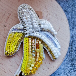 Cheerful Banana Beaded Brooch: Funny Fruit Pin Kawaii Jewelry Embroidered with Crystals and Various Beads image 2