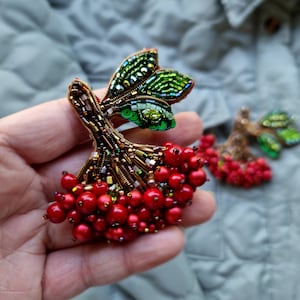 Viburnum Beaded Brooch Guelder Rose Jewelry Handmade in Ukraine image 1