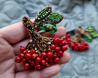 Viburnum Beaded Brooch | Guelder Rose Jewelry - Handmade in Ukraine