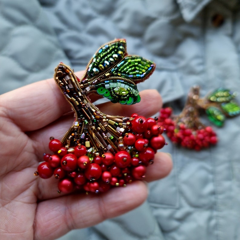 Viburnum Beaded Brooch Guelder Rose Jewelry Handmade in Ukraine image 1