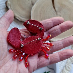 Seaside Treasures: Handmade Crab Beaded Brooch Pin Cancer Zodiac Gifts image 6