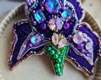 Purple iris brooch, unique gifts for her