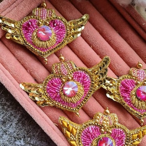 Sailor Moon pin, Beaded Crisis Moon Compact brooch