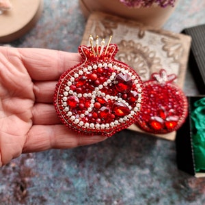 Pomegranate Beaded Brooch, Fruit Embroidery Pin image 3