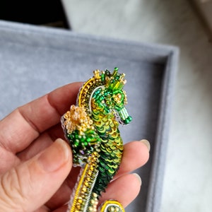 Green Seahorse brooch, Nautical brooch, Seahorse pin, Summer jewelry image 8