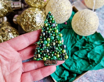 Christmas tree brooch, Holiday Jewelry Pin, Christmas Ornament Handmade, Boyfriend Christmas Gift,