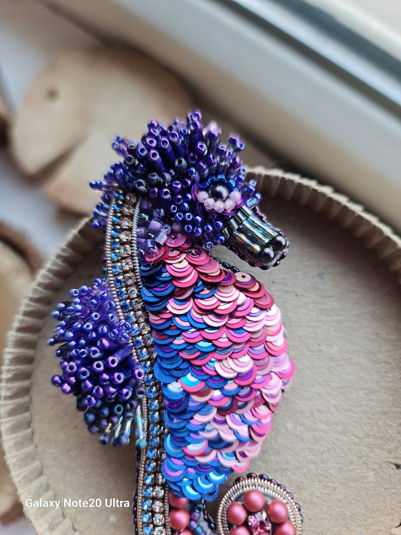 Purple Seahorse Brooch Animal Jewelry Unique Gifts for Her Nature Lover Gift Unique Lapel Pin Brooch Jewelry Gift for Her image 4