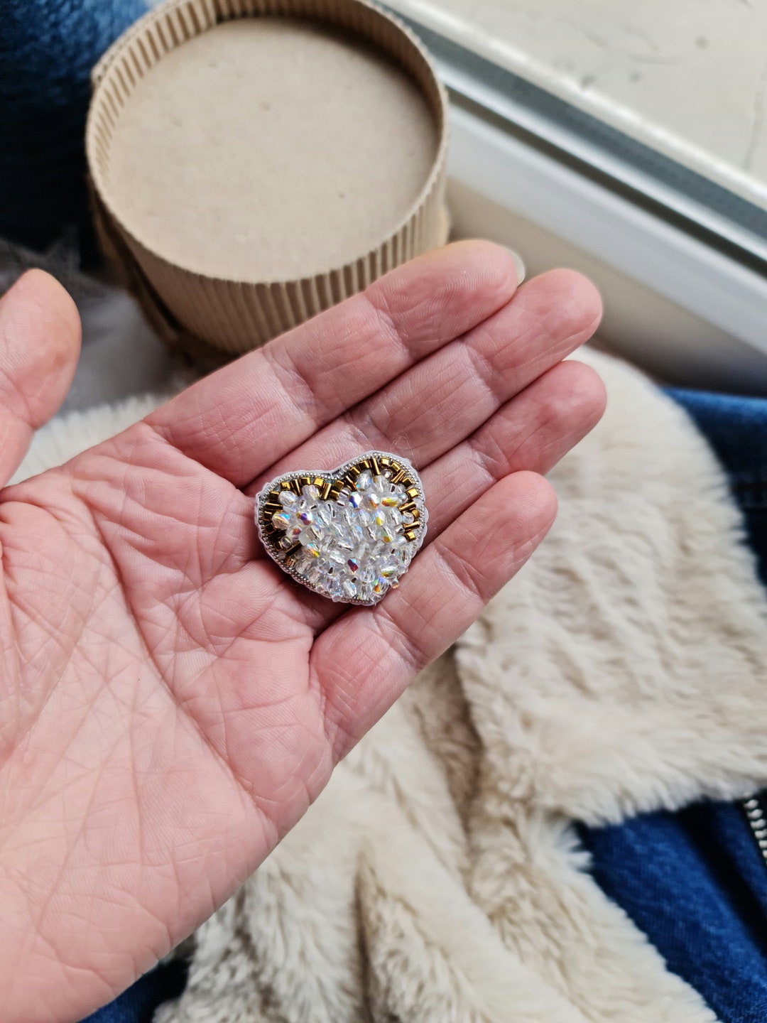 Heart Elegance: Personalized Embroidery Brooch Delicate Artistry for a 