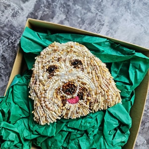 Beaded Labradoodle Brooch – Custom Embroidered Pet Portrait Pin