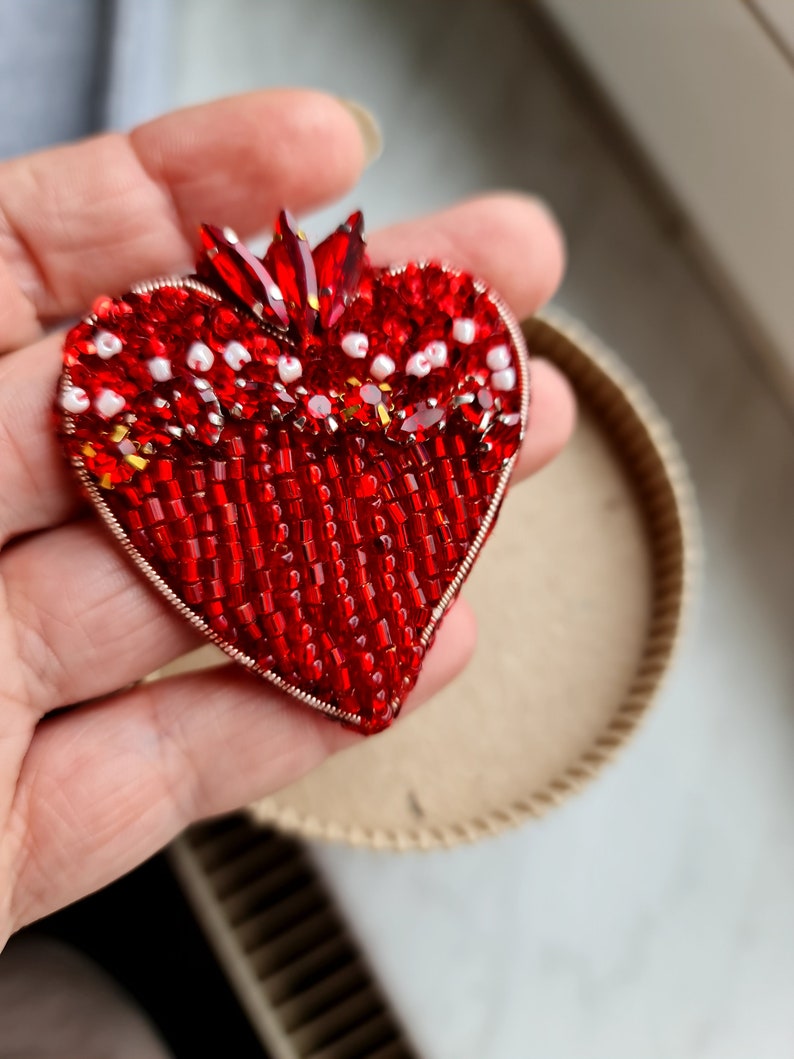 Red heart brooch, Love pin valentines day gift, brooch for woman, unique holiday gift, gift for her brooch image 5