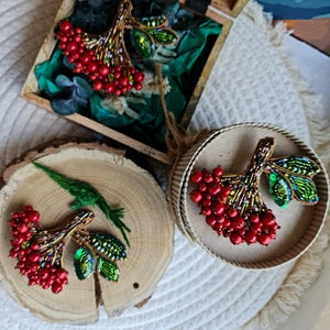 Viburnum Beaded Brooch Guelder Rose Jewelry Handmade in Ukraine image 10