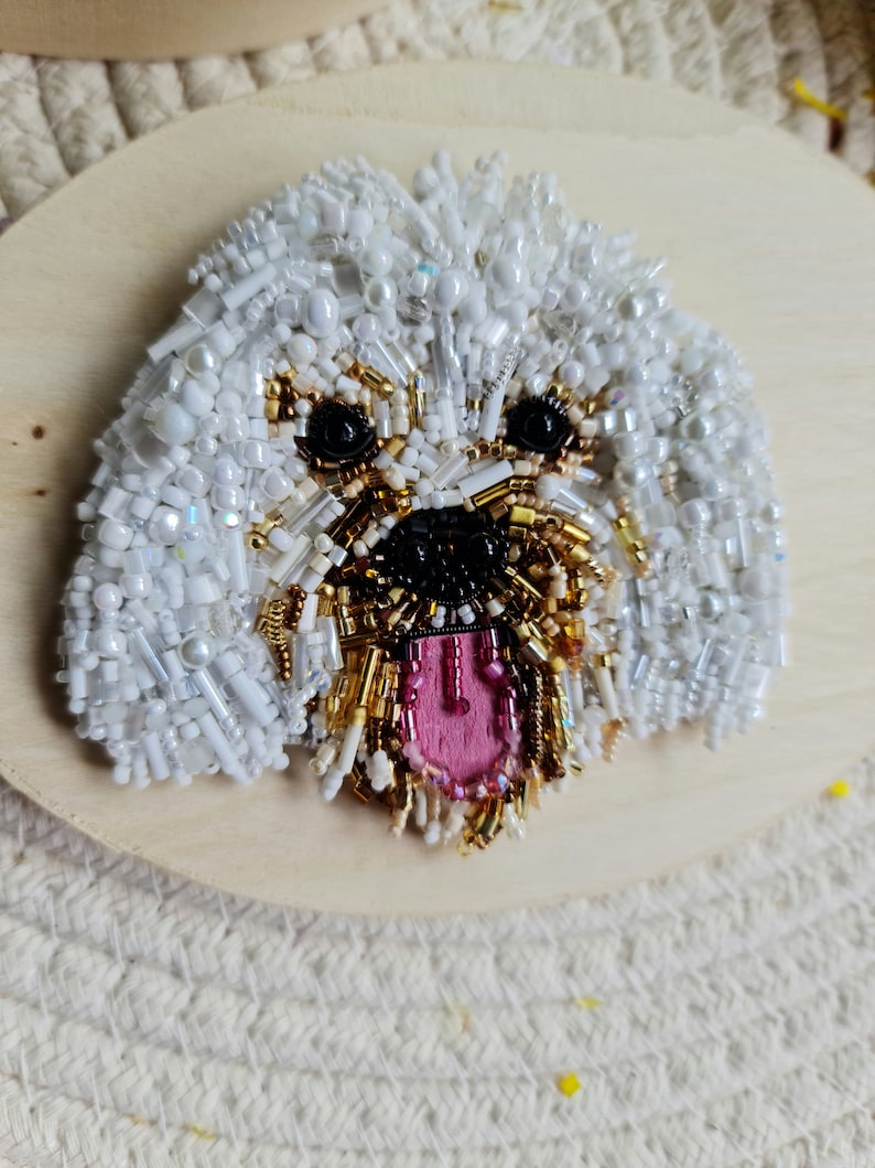 Custom pet portrait embroidery, personalized dog portrait brooch pin image 7