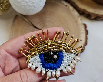 Blue eye beaded brooch, holiday pin, unique gifts for her, best gift for mom, birthday gift