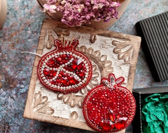 Set Of Pomegranates Brooshes, Hand Embroidery Jewelry, Pomegranate Brooch