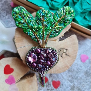 Gift set of vegetables brooch, Purple Beet and Сarrots Crystal Pin Purple beet