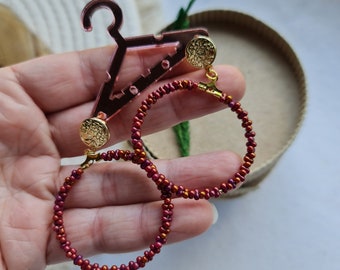 Red Hoop Earrings - Festive Winter and Christmas Jewelry