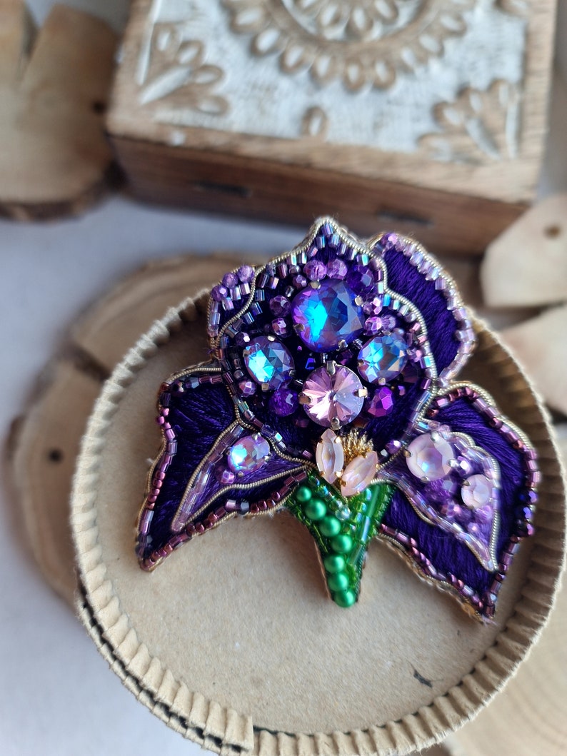 Purple iris brooch, unique gifts for her image 2