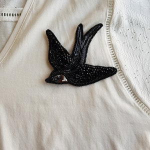 Swallow Beaded Brooch, Embroidered bird spring pin image 4