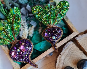 Purple Vegetable brooches for woman, weding brooch, unique gift for him, 30th birthday gift, plant lover gift, rhinestone brooch