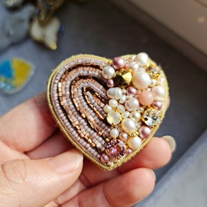 Blushing Love: Pink Heart Beaded Brooch for Women, christmas gifts image 4