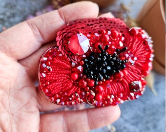 red poppy brooch, flower jewelry,