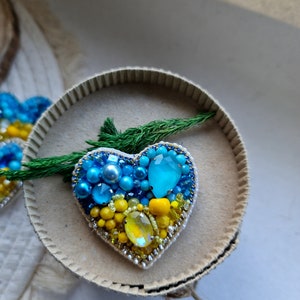 Ukraine Heart Pin, Blue Yellow Flag Handmade Brooch,
