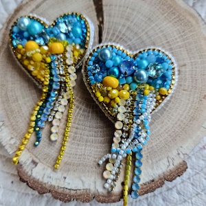 Ukraine Heart Brooch, Blue Yellow Flag Handmade Brooch, Ukraine Gifts