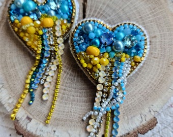 Ukraine Heart Brooch, Blue Yellow Flag Handmade Brooch, Ukraine Gifts